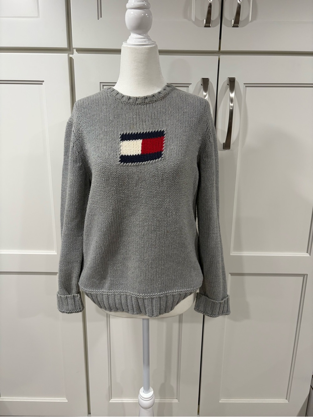 Tommy Hilfiger Gray Crewneck Sweater with Signature Flag